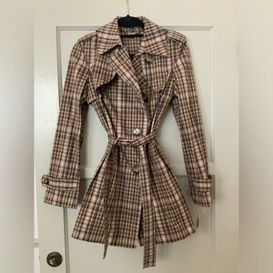 DKNY Plaid Water Resistant Cropped Trench